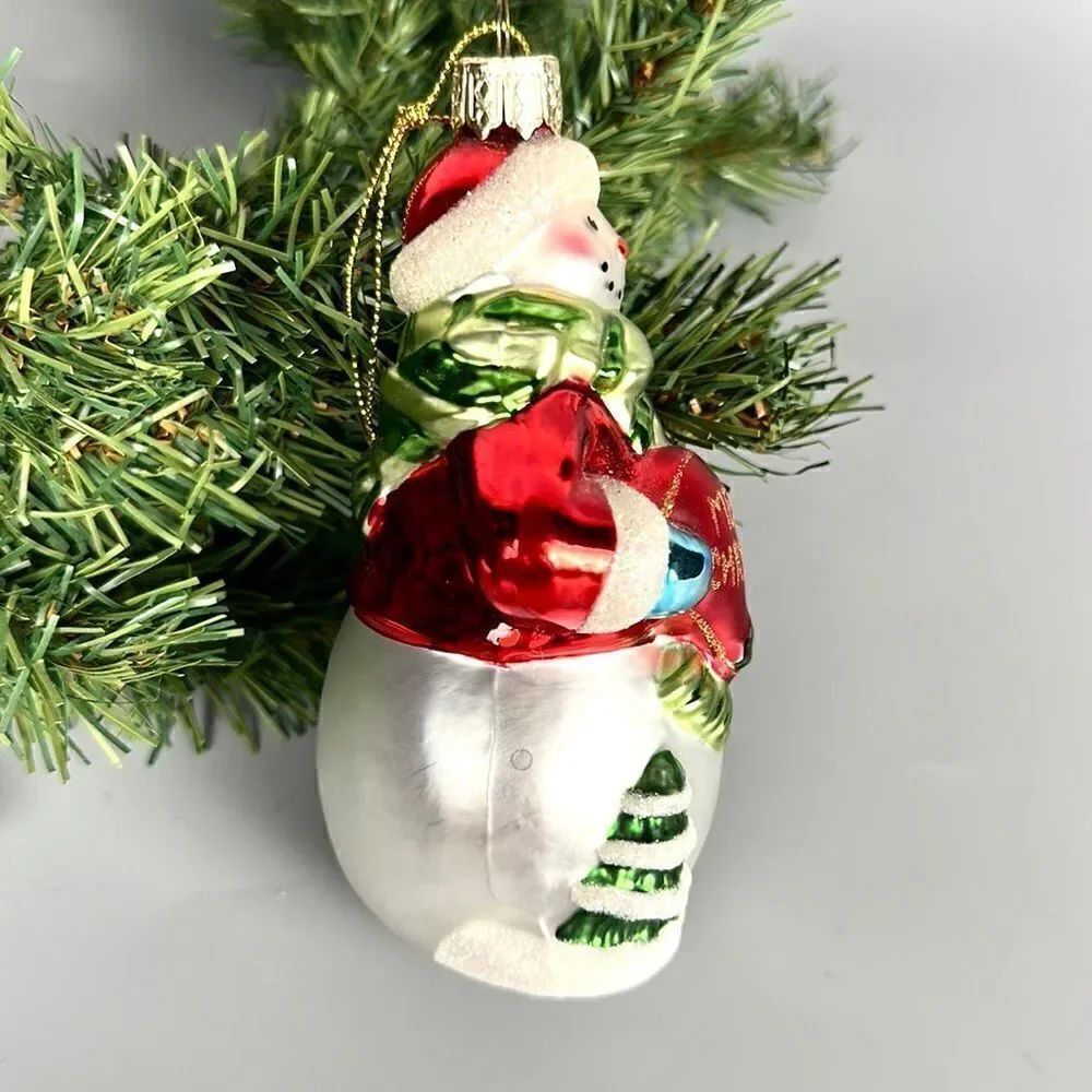 Lao Mai Christmas Ornament Blown Glass Snowman Holding Heart Holiday 5